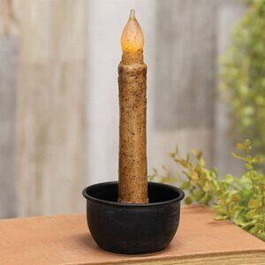 New 4 pack burnt ivory timer tapers and 4 metal candle holders - SALE